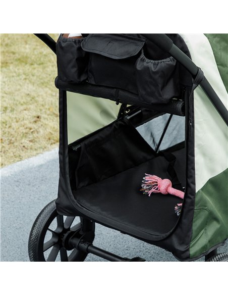 PawHut Easy Folding Pet Stroller for Large Dogs with 4 Big Wheels, Shock Absorb Frame, Safety Leashes, Brakes, Dark Green - pic 145549 | FastDaddyshop
