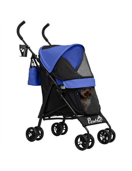 PawHut Umbrella Structure Dog Stroller, Lightweight & Portable Dog Pram w/ Shoulder Strap, Storage Bag & Cup Holder, Dark Blue - pic 145550 | FastDaddyshop