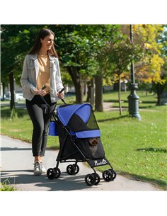 PawHut Umbrella Structure Dog Stroller, Lightweight & Portable Dog Pram w/ Shoulder Strap, Storage Bag & Cup Holder, Dark Blue 2