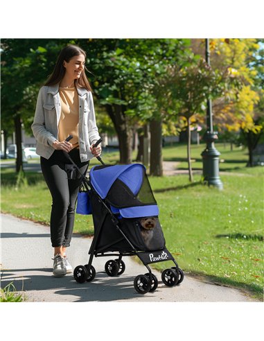 PawHut Umbrella Structure Dog Stroller, Lightweight & Portable Dog Pram w/ Shoulder Strap, Storage Bag & Cup Holder, Dark Blue