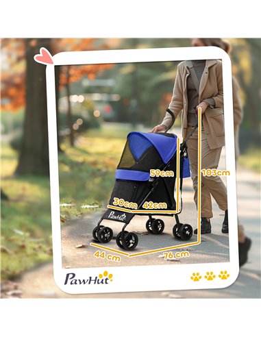 PawHut Umbrella Structure Dog Stroller, Lightweight & Portable Dog Pram w/ Shoulder Strap, Storage Bag & Cup Holder, Dark Blue