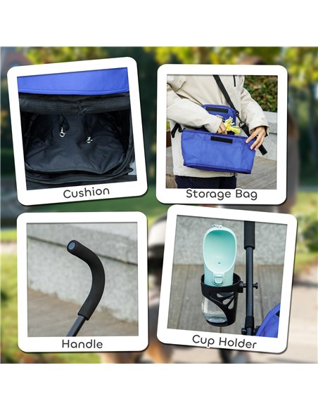 PawHut Umbrella Structure Dog Stroller, Lightweight & Portable Dog Pram w/ Shoulder Strap, Storage Bag & Cup Holder, Dark Blue - pic 145556 | FastDaddyshop