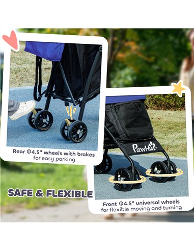 PawHut Umbrella Structure Dog Stroller, Lightweight & Portable Dog Pram w/ Shoulder Strap, Storage Bag & Cup Holder, Dark Blue