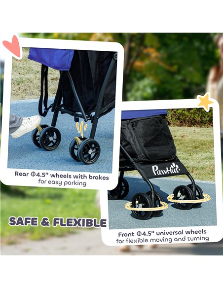 PawHut Umbrella Structure Dog Stroller, Lightweight & Portable Dog Pram w/ Shoulder Strap, Storage Bag & Cup Holder, Dark Blue - pic 145557 | FastDaddyshop
