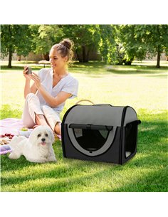 Pawhut Folding Fabric Soft Pet Crate, 46Lx36Wx41H cm - Black 2