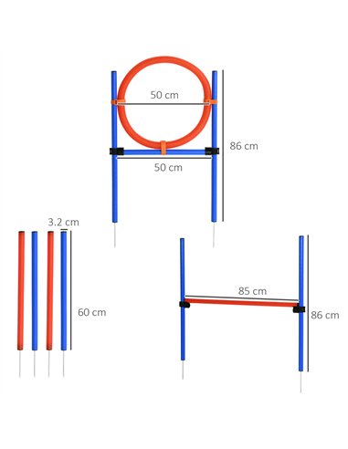 PawHut Pet Agility Training Equipment Dog Play Run Jump Obedience Training Set Adjustable (Pole + Hoop + Hurdle)