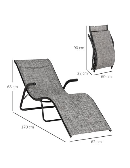 Outsunny Folding Chaise Lounge Chair, Reclining Garden Sun Lounger for Beach, Poolside and Patio, Grey - pic 14558 | FastDaddyshop