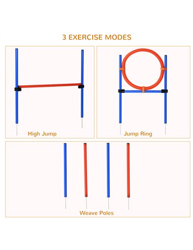 PawHut Pet Agility Training Equipment Dog Play Run Jump Obedience Training Set Adjustable (Pole + Hoop + Hurdle)