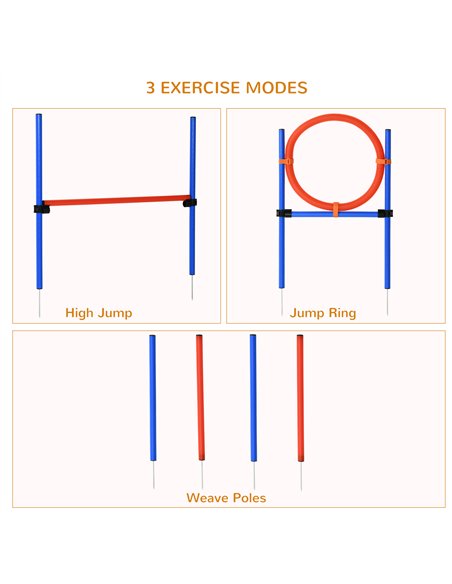 PawHut Pet Agility Training Equipment Dog Play Run Jump Obedience Training Set Adjustable (Pole + Hoop + Hurdle) - pic 145580 | FastDaddyshop