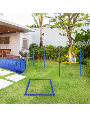 PawHut Pet Agility Training Equipment Dog Play Run Jump Obedience Training Set Adjustable (Poles + Hurdle + Tunnel + Pause Box)