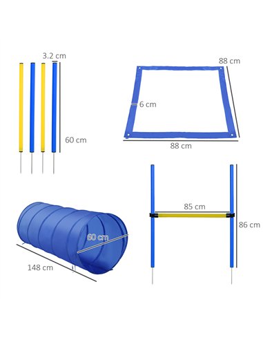 PawHut Pet Agility Training Equipment Dog Play Run Jump Obedience Training Set Adjustable (Poles + Hurdle + Tunnel + Pause Box)
