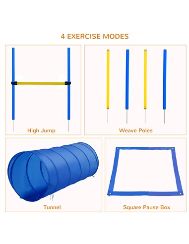 PawHut Pet Agility Training Equipment Dog Play Run Jump Obedience Training Set Adjustable (Poles + Hurdle + Tunnel + Pause Box)