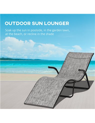 Outsunny Folding Chaise Lounge Chair, Reclining Garden Sun Lounger for Beach, Poolside and Patio, Grey