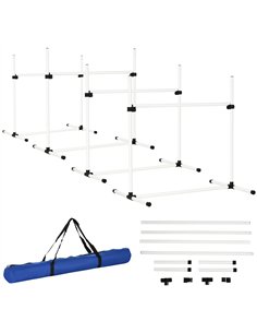 PawHut 4 Pieces Dog Agility Training Equipment, Adjustable Height Jumps Hurdle with Carrying Bag for Outdoor, White