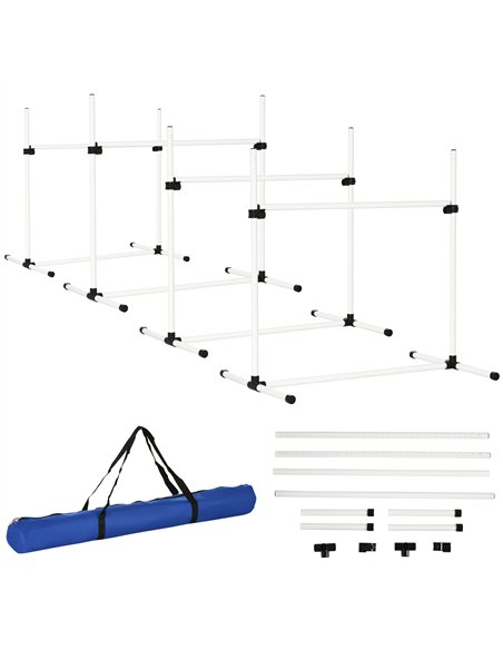 PawHut 4 Pieces Dog Agility Training Equipment, Adjustable Height Jumps Hurdle with Carrying Bag for Outdoor, White - pic 145613 | FastDaddyshop