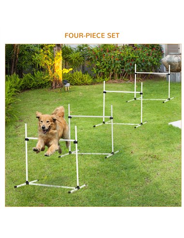 PawHut 4 Pieces Dog Agility Training Equipment, Adjustable Height Jumps Hurdle with Carrying Bag for Outdoor, White