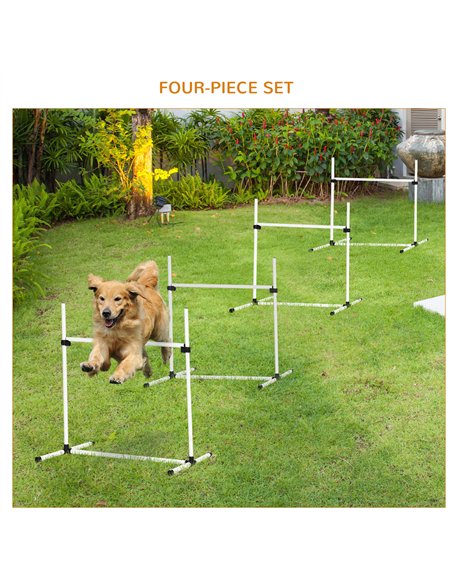 PawHut 4 Pieces Dog Agility Training Equipment, Adjustable Height Jumps Hurdle with Carrying Bag for Outdoor, White - pic 145617 | FastDaddyshop