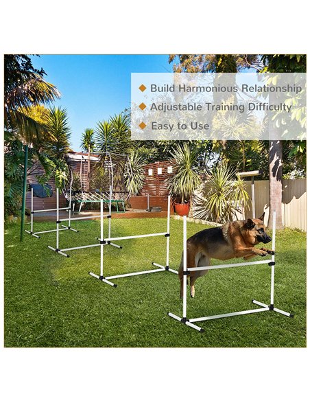 PawHut 4 Pieces Dog Agility Training Equipment, Adjustable Height Jumps Hurdle with Carrying Bag for Outdoor, White - pic 145619 | FastDaddyshop