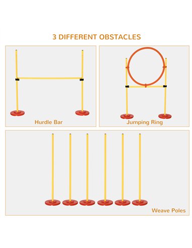 PawHut Dog Agility Equipment Training Portable Obstacle for Pet w/Adjustable Hurdles, Jumping Ring, Weave Poles