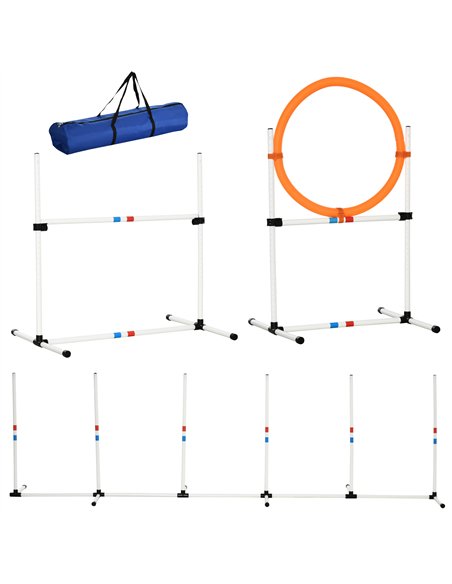 PawHut 3 Piece Pet Agility Training Equipment Dog Play Run Jump Obedience Training Set Adjustable (Pole + Hoop + Hurdle) - pic 145631 | FastDaddyshop