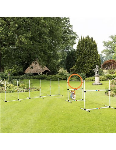 PawHut 3 Piece Pet Agility Training Equipment Dog Play Run Jump Obedience Training Set Adjustable (Pole + Hoop + Hurdle)