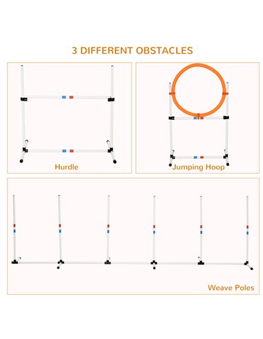 PawHut 3 Piece Pet Agility Training Equipment Dog Play Run Jump Obedience Training Set Adjustable (Pole + Hoop + Hurdle)