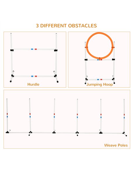 PawHut 3 Piece Pet Agility Training Equipment Dog Play Run Jump Obedience Training Set Adjustable (Pole + Hoop + Hurdle) - pic 145635 | FastDaddyshop