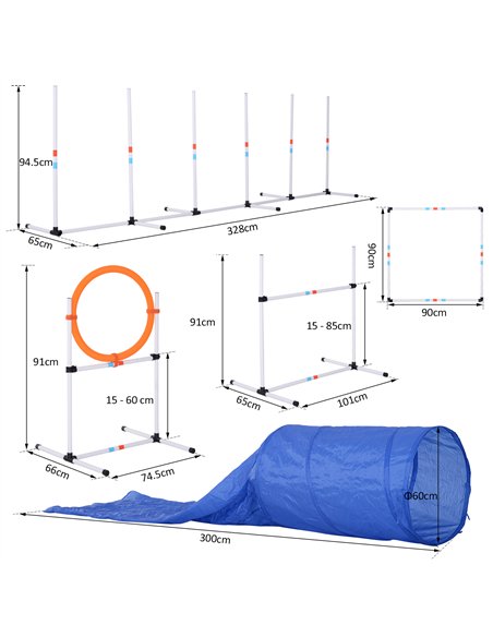 PawHut Dog Agility Equipment Training Set Carry Bag Adjustable (Pole + Hoop + Hurdle+Tunnel + Pause Box) - pic 145642 | FastDaddyshop