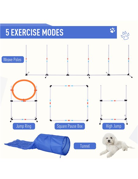 PawHut Dog Agility Equipment Training Set Carry Bag Adjustable (Pole + Hoop + Hurdle+Tunnel + Pause Box) - pic 145643 | FastDaddyshop
