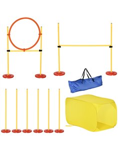 Pawhut Dog Agility Equipment Portable Pet Training Obstacle Set for Dogs 5 Pieces w/ Adjustable High Jumping Pole, Jumping Ring,