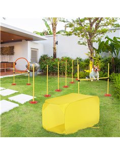 Pawhut Dog Agility Equipment Portable Pet Training Obstacle Set for Dogs 5 Pieces w/ Adjustable High Jumping Pole, Jumping Ring, 2