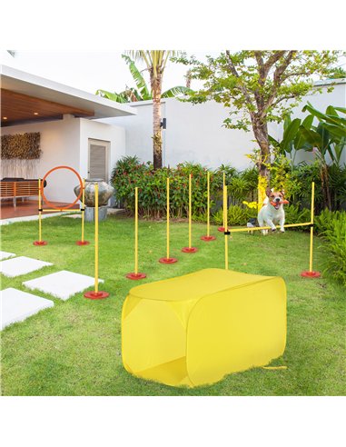 Pawhut Dog Agility Equipment Portable Pet Training Obstacle Set for Dogs 5 Pieces w/ Adjustable High Jumping Pole, Jumping Ring,
