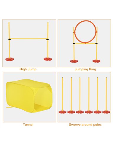 Pawhut Dog Agility Equipment Portable Pet Training Obstacle Set for Dogs 5 Pieces w/ Adjustable High Jumping Pole, Jumping Ring,