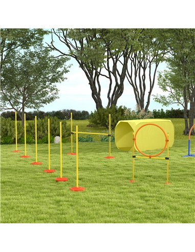 Pawhut Dog Agility Equipment Portable Pet Training Obstacle Set for Dogs 5 Pieces w/ Adjustable High Jumping Pole, Jumping Ring,
