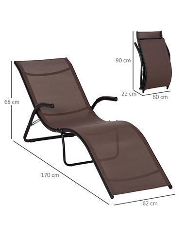 Outsunny Folding Chaise Lounge Chair, Reclining Garden Sun Lounger for Beach, Poolside and Patio, Dark Brown