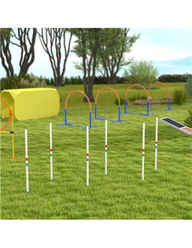 PawHut Dog Agility Equipment Training Adjustable Obstacle Course Set with 6 Weaves Poles Storage Bag for Pet Outdoor Games Exerc