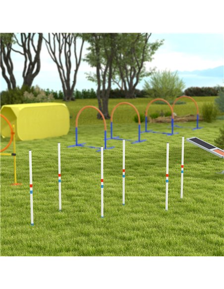 PawHut Dog Agility Equipment Training Adjustable Obstacle Course Set with 6 Weaves Poles Storage Bag for Pet Outdoor Games Exerc - pic 145666 | FastDaddyshop