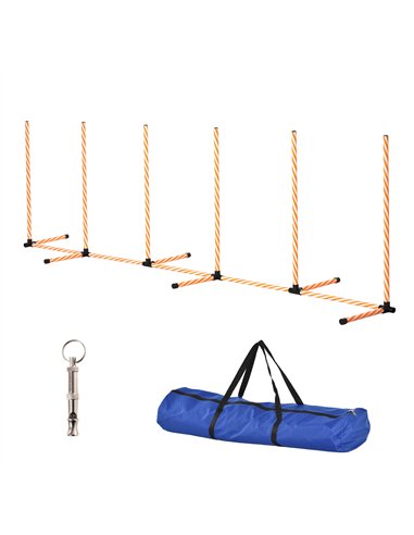 PawHut Dog Agility Equipment Pet Outdoor Training Play Run Obstacle w/ 6 Weaves Poles Whistle Carrying Bag