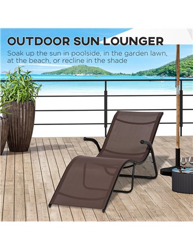 Outsunny Folding Chaise Lounge Chair, Reclining Garden Sun Lounger for Beach, Poolside and Patio, Dark Brown
