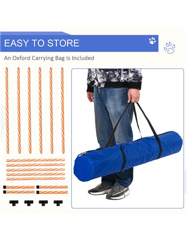 PawHut Dog Agility Equipment Pet Outdoor Training Play Run Obstacle w/ 6 Weaves Poles Whistle Carrying Bag