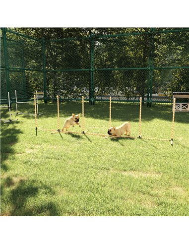 PawHut Dog Agility Equipment Pet Outdoor Training Play Run Obstacle w/ 6 Weaves Poles Whistle Carrying Bag