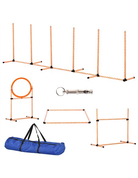 PawHut Dog Agility Equipment Pet Training Set with Adjustable Height Jump Ring Hurdle Whistle Weave Poles Square Pause Box Carry - pic 145676 | FastDaddyshop