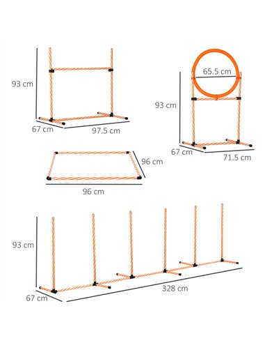 PawHut Dog Agility Equipment Pet Training Set with Adjustable Height Jump Ring Hurdle Whistle Weave Poles Square Pause Box Carry
