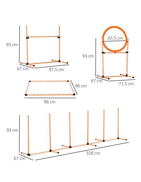 PawHut Dog Agility Equipment Pet Training Set with Adjustable Height Jump Ring Hurdle Whistle Weave Poles Square Pause Box Carry - pic 145678 | FastDaddyshop