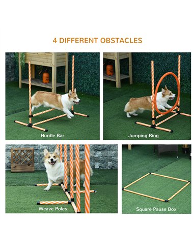 PawHut Dog Agility Equipment Pet Training Set with Adjustable Height Jump Ring Hurdle Whistle Weave Poles Square Pause Box Carry