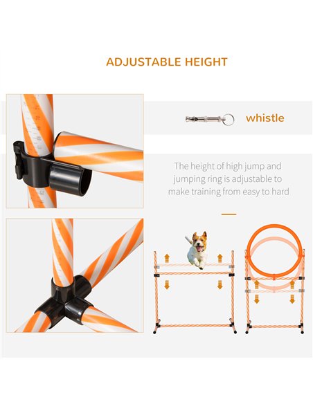 PawHut Dog Agility Equipment Pet Training Set with Adjustable Height Jump Ring Hurdle Whistle Weave Poles Square Pause Box Carry - pic 145680 | FastDaddyshop