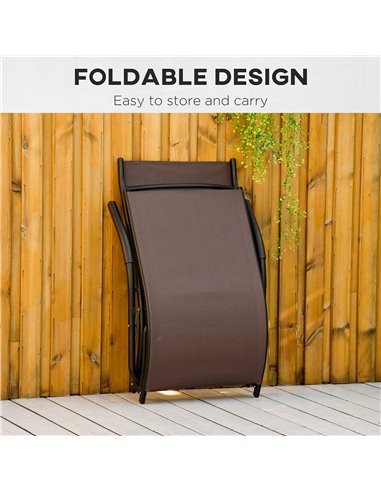 Outsunny Folding Chaise Lounge Chair, Reclining Garden Sun Lounger for Beach, Poolside and Patio, Dark Brown