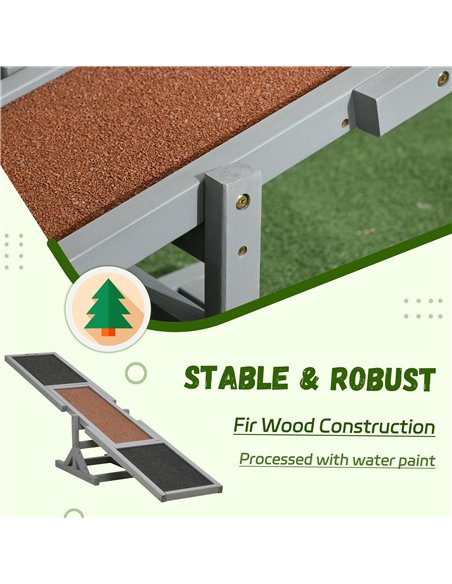 PawHut Wooden Pet Seesaw for Big Dogs, Dog Agility Equipment with Anti-Slip Surface - Grey - pic 145697 | FastDaddyshop