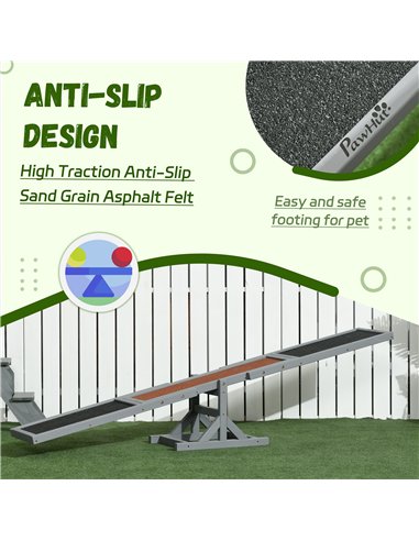 PawHut Wooden Pet Seesaw for Big Dogs, Dog Agility Equipment with Anti-Slip Surface - Grey