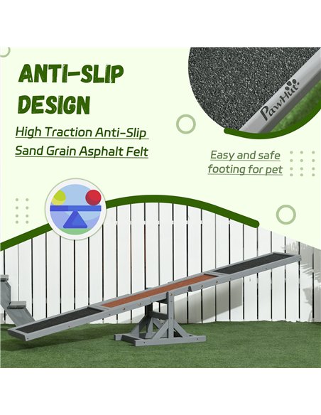 PawHut Wooden Pet Seesaw for Big Dogs, Dog Agility Equipment with Anti-Slip Surface - Grey - pic 145698 | FastDaddyshop